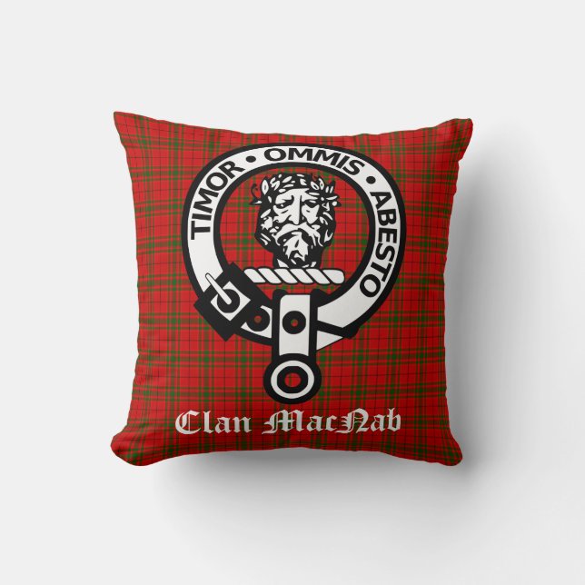 Scotland Clan MacNab Crest Badge and Tartan Throw Pillow (Front)