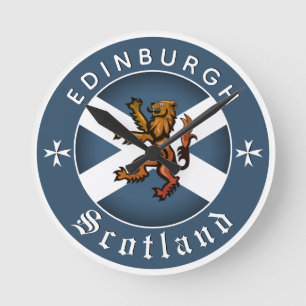 Scotland Clock, Rampant, Edinburgh, Scottish Flag Round Clock