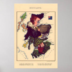 Scotland Comical Map Vintage Lithograph860s Poster