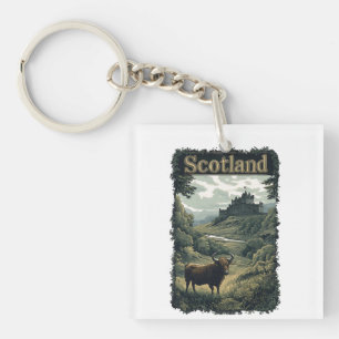Scotland Design: Highland Cow, Castle, and Scenery Keychain