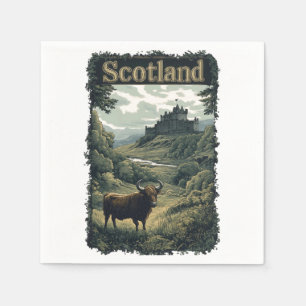 Scotland Design: Highland Cow, Castle, and Scenery Napkin
