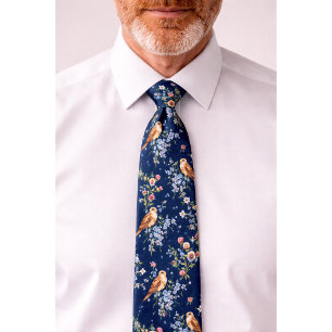Scotland Eagle Thistle Bluebell Floral Navy Tie