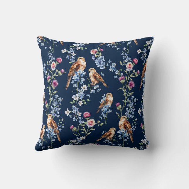 Scotland Eagle Thistle Bluebell Floral Pattern  Throw Pillow (Back)