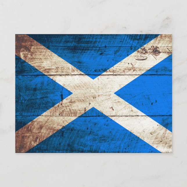 Scotland Flag on Old Wood Grain Postcard (Front)