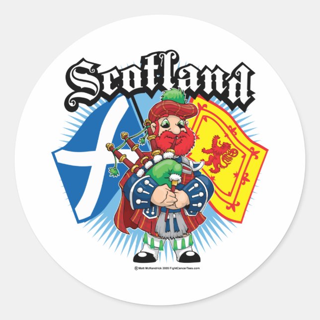 Scotland Flags and Piper Classic Round Sticker (Front)