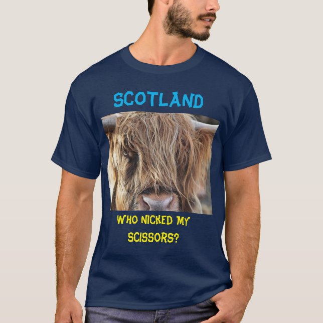 Scotland Funny Long Hair Cow T-Shirt (Front)