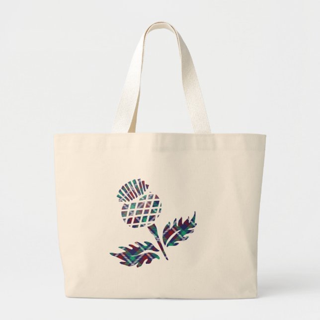 Scotland Gifts Scottish Thistle Tartan Plaid Gift Large Tote Bag (Front)