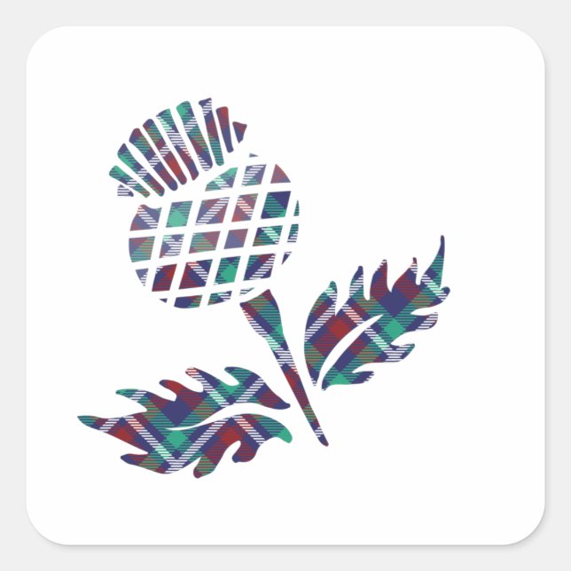Scotland Gifts Scottish Thistle Tartan Plaid Gift Square Sticker (Front)