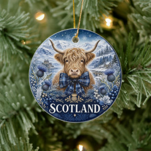 Scotland Highland Cow Scenic Keepsake Ceramic Ornament