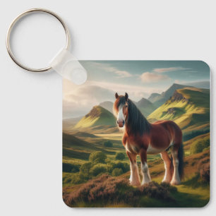 Scotland highlands Clydesdale horse Keychain