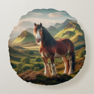 Scotland highlands Clydesdale horse Round Pillow