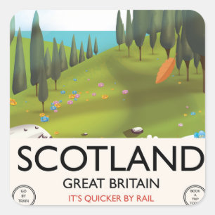 Scotland 'It's quicker by rail' Travel poster Square Sticker