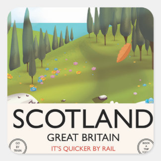 Scotland 'It's quicker by rail' Travel poster Square Sticker