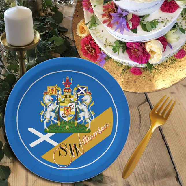 Scotland & Monogram, Scottish Flag / Blue Paper Plate (Creator Uploaded)
