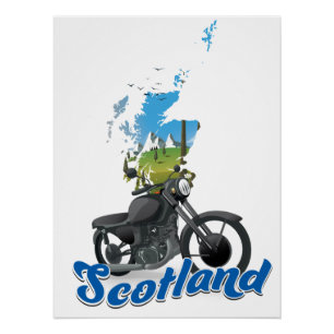 Scotland Motorcycle map travel poser Poster