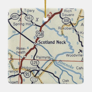 Scotland Neck NC Vintage Map Ceramic Ornament