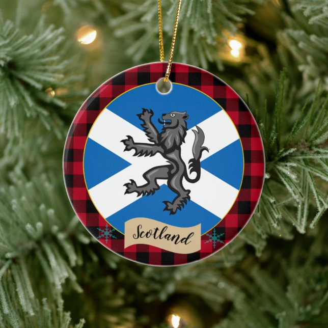 Scotland, Rampant, buffalo plaid, Scottish Flag Ceramic Ornament (Tree)