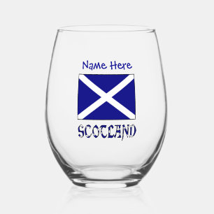Scotland Scottish Flag Blue Personalization Stemless Wine Glass