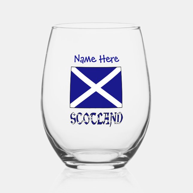 Scotland Scottish Flag Blue Personalization  Stemless Wine Glass (Front)