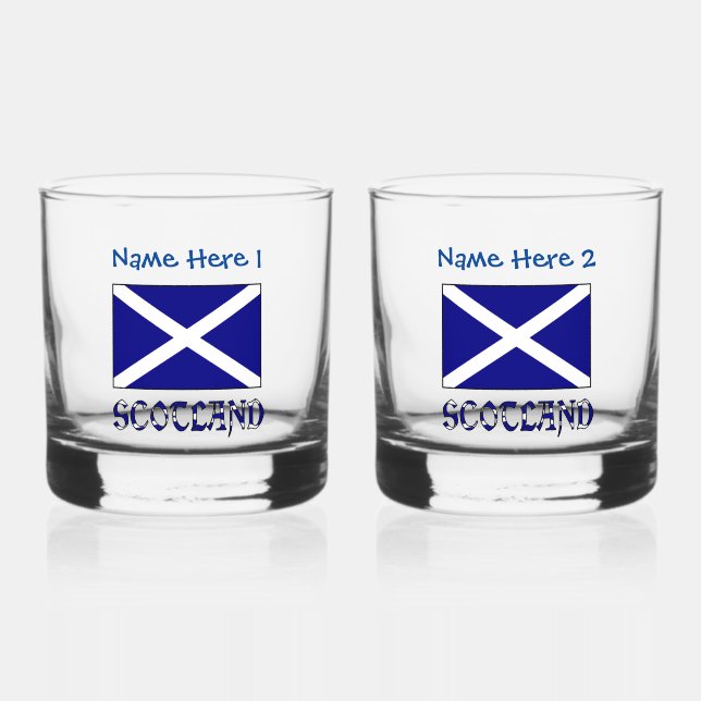 Scotland Scottish Flag Blue Personalization  Whiskey Glass (Front)