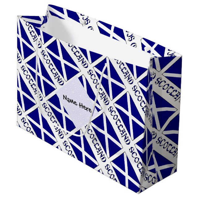 Scotland Scottish Flag Tiled Black Personalization Large Gift Bag (Front Angled)