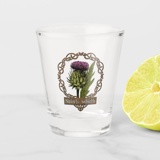 Scotland Scottish Thistle and Scots Gaelic Toast Shot Glass (Front)