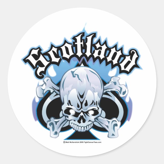 Scotland Skull and Ace Classic Round Sticker (Front)