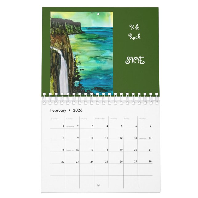 Scotland Skye Art original Peintures Calendrier (Feb 2026)