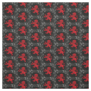 Scotland, Snow speckle, Red Rampant Lion, on black Fabric