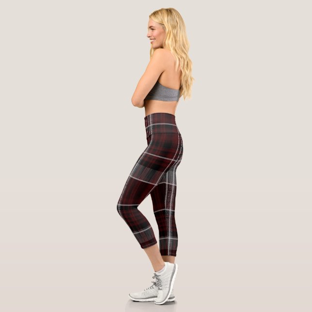 Scotland Tartan Burgundy Grey Celtic Plaid Capri Leggings (Left)
