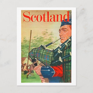 Scotland, traditional bagpiper, folk music vintage postcard