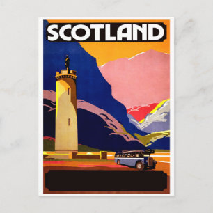 Scotland, travel by bus, vintage postcard