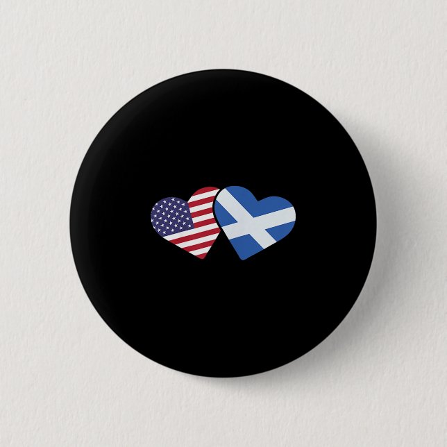 Scotland Usa Flag T Shirt Heart Scottish American  2 Inch Round Button (Front)