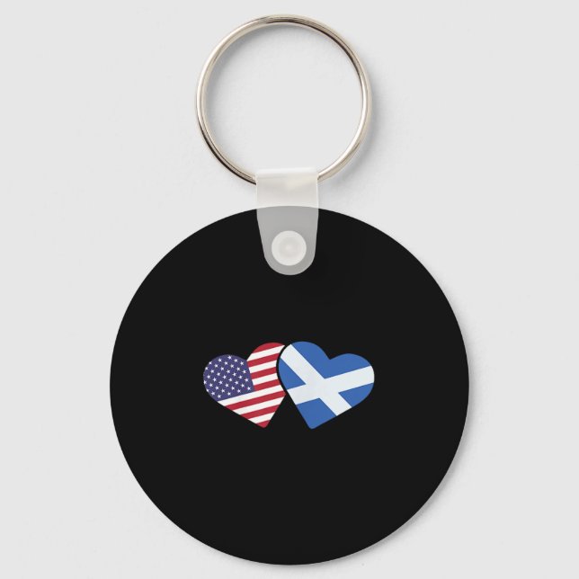 Scotland Usa Flag T Shirt Heart Scottish American  Keychain (Front)