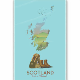 Scotland vintage hiking travel map poster