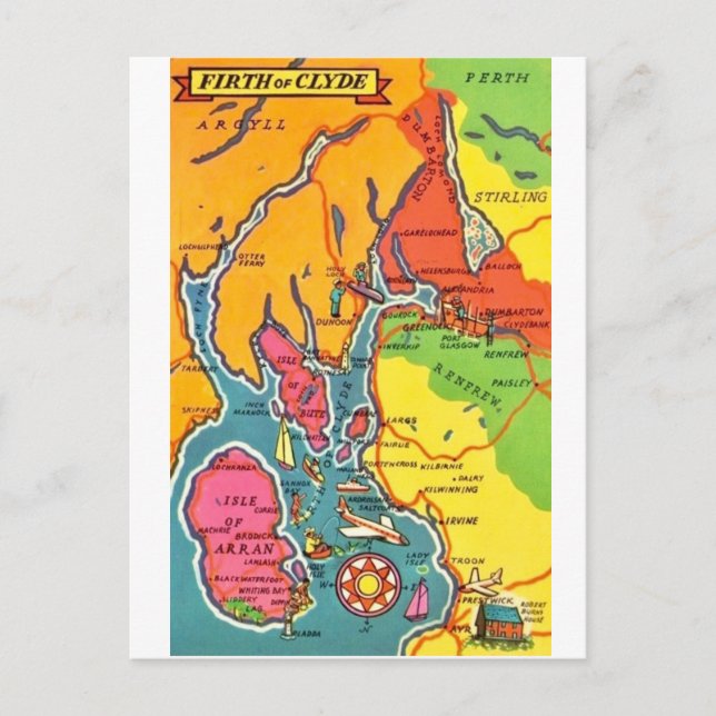 Scotland's Firth of Clyde Map Postcard (Front)