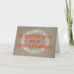 Scots Language White Christmas Wreath Red, Burlap Holiday Card