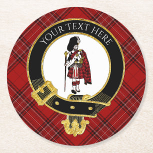 Scotsman Clan Crest Plaid Pattern Round Paper Coaster