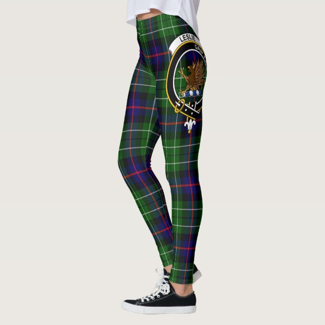 Scotstee Clan Leslie Crest Tartan Women Leggings (Left)