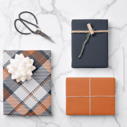 Scott Black Orange Modern Scottish Tartan Wrapping Paper Sheet