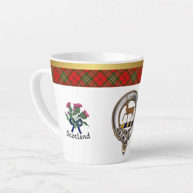 Scott Clan Badge Tartan & Motto Latte Mug (Left Angle)