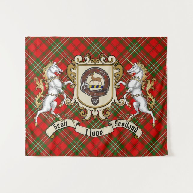 Scott Clan Badge & Unicorns w/Tartan  Tapestry (Front (Horizontal))