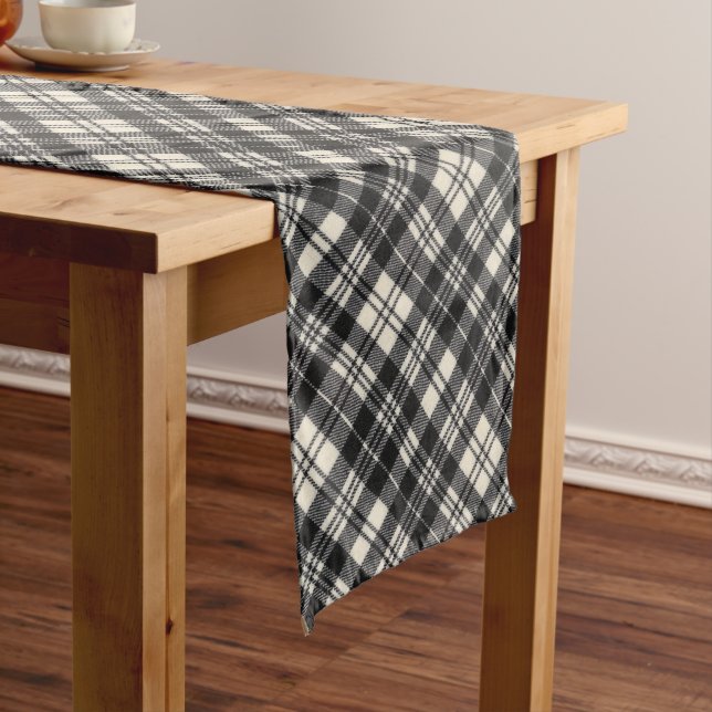 Scott Clan Black and White Modern Scottish Tartan Medium Table Runner (In Situ)