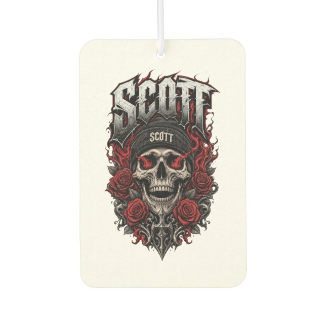 Scott Gothic Skull Personalized Name Design Air Freshener (Front)