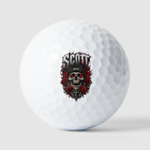 Scott Gothic Skull Personalized Name Design Golf Balls
