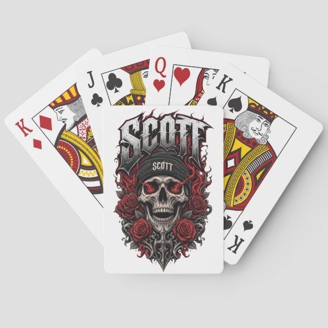 Scott Gothic Skull Personalized Name Design Playing Cards (Back)