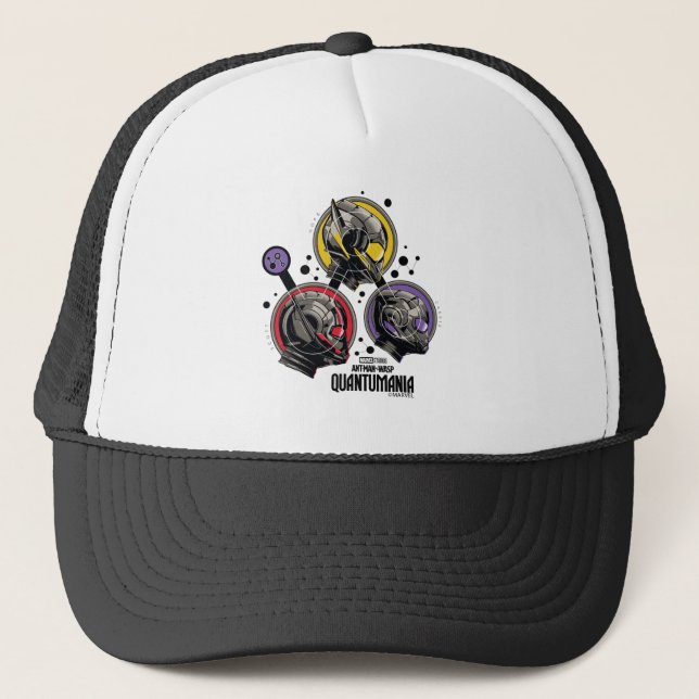 Scott, Hope, & Cassie Pym Particle Helmet Graphic Trucker Hat (Front)