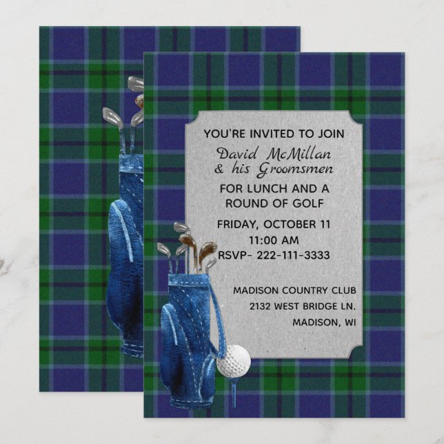 Scott Plaid Groom's Golf Party Invitation (Front/Back)
