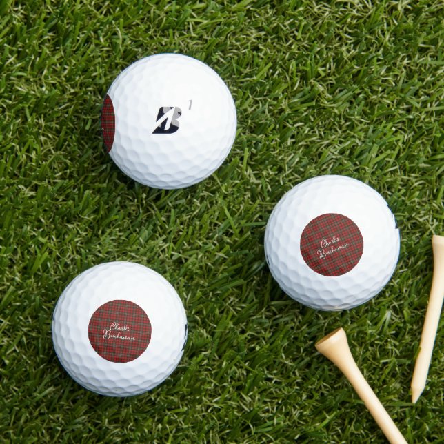 Scott Red Modern Original Scottish Tartan  Golf Balls (Insitu Grass)