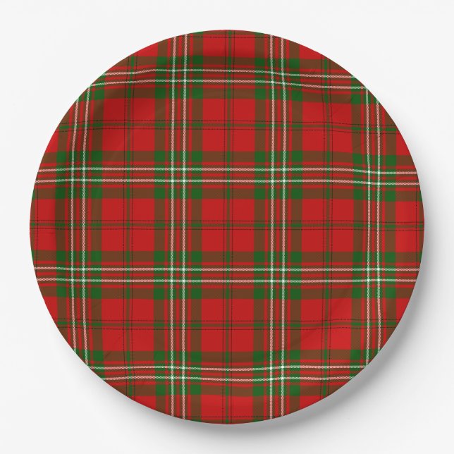 Scott tartan red green plaid paper plate (Front)